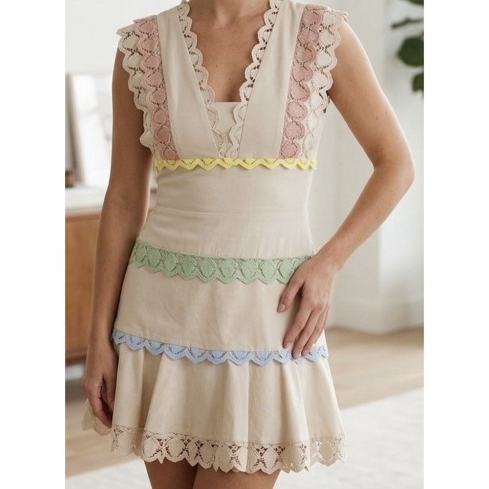 Endless Rose Lace Accent Multicolor Sleeveless Shift Dress M V-Neck Lined